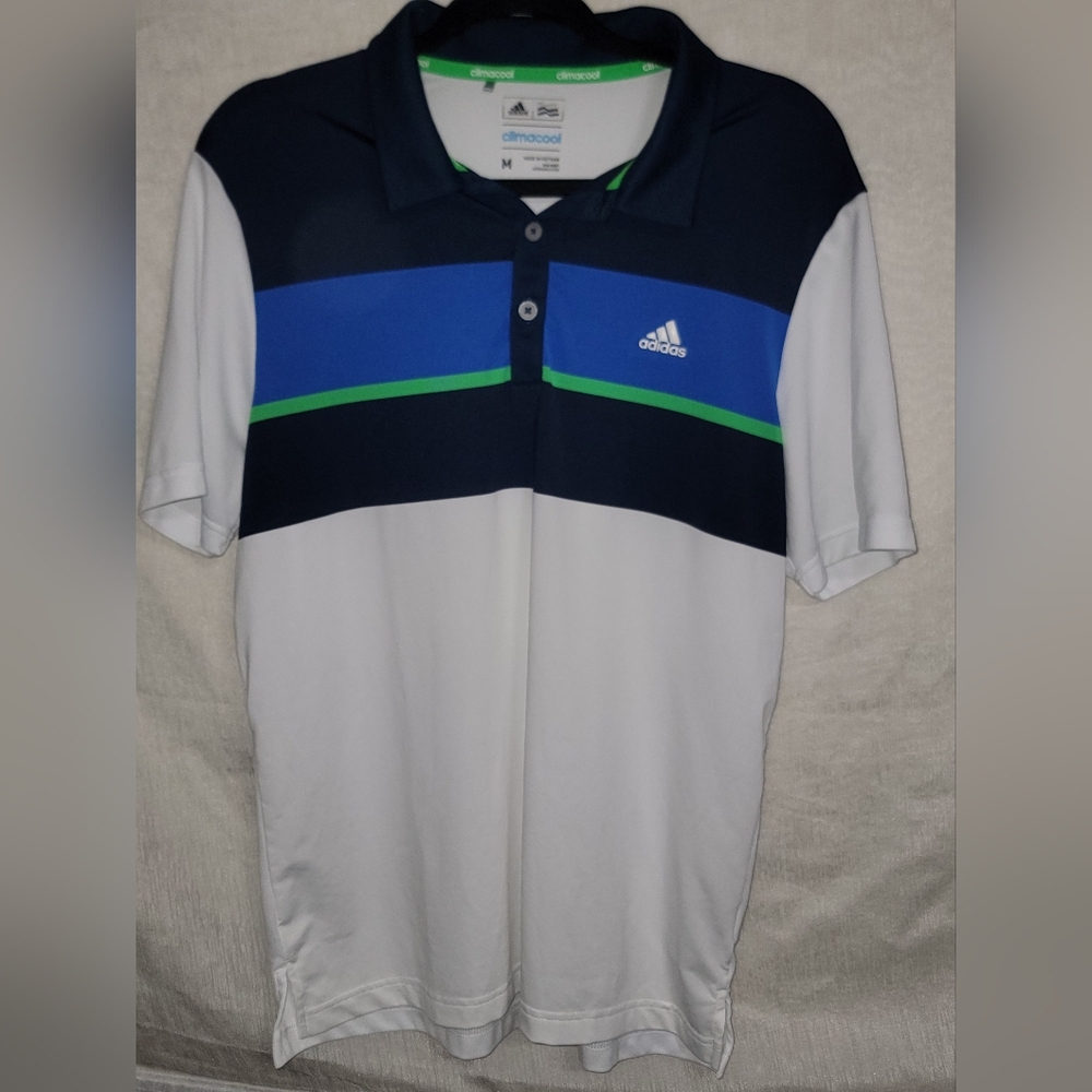 Adidas Men's Navy and White Polo Shirt